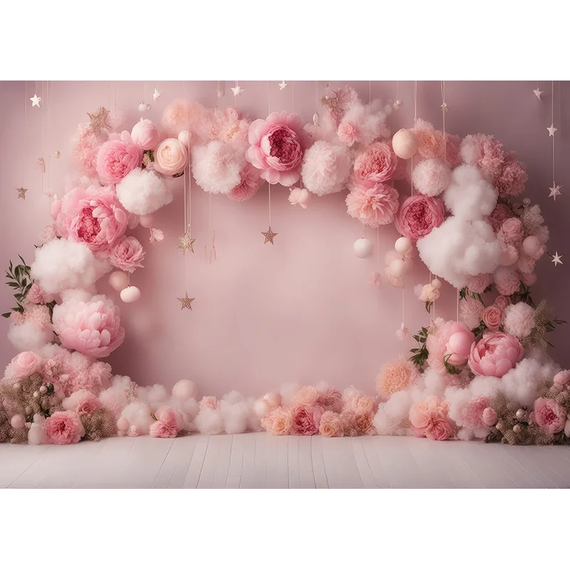 Fondo Digital de oso rosa para estudio de fotografía, telón de fondo para bebé, Pastel de cumpleaños, Estrella rosa Pastel, TD-04
