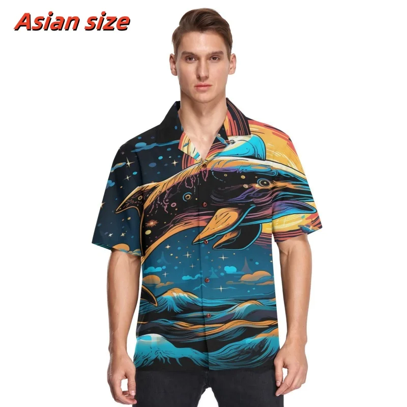 Marine Whales Pattern Hawaiian Shirt For Men Colorful Galaxy 3D Printed Blouse Summer Loose Short Sleeve Lapel Tops Aloha Shirts