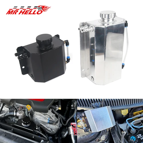Tanque de depósito de aceite de aluminio Universal, 1L/2L, refrigerante de motor, radiador, desbordamiento, tanque de combustible de aceite con tapón de drenaje, respiradero