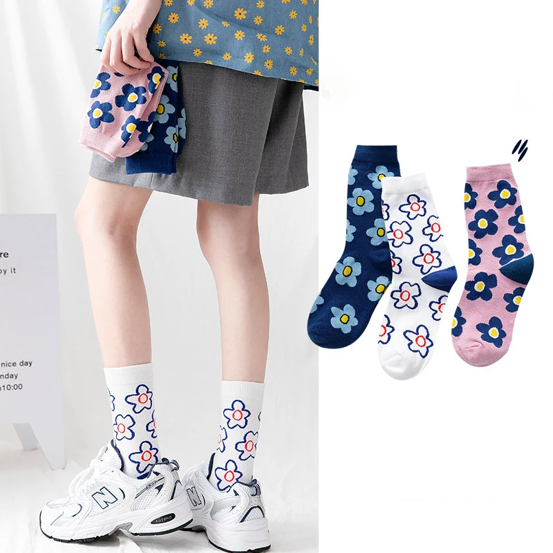 

Women's Socks Cartoon Flower Japanese Sweet Harajuku Kawaii Cute Verstaile Middle Tube Socks Comfortable Cotton Socks For GIrl