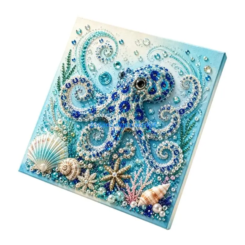 090B DIY Pearls Art Craft Kits with Framed Ocean Theme Canvas for Beginner Friendly Creative Play and Display