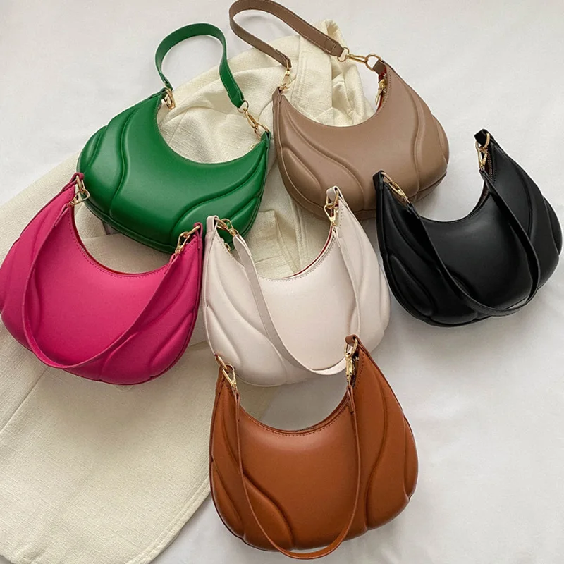 Fashion Designer Shoulder Bag Solid Faux Leather Handbags For Women Zipper Small Underarm Bags