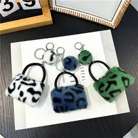 Plush Leopard Print Wallets Keyring For Women Cartoon Coin Purses With Keychain Mini Earphone Bag Ornaments Gift