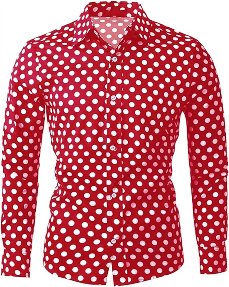 Fashion 3D Printed Men\'s 10-color Polka Dot Long-sleeved Slim-fit Shirt With Lapel Button And Long-sleeved Comfort Casual Wear