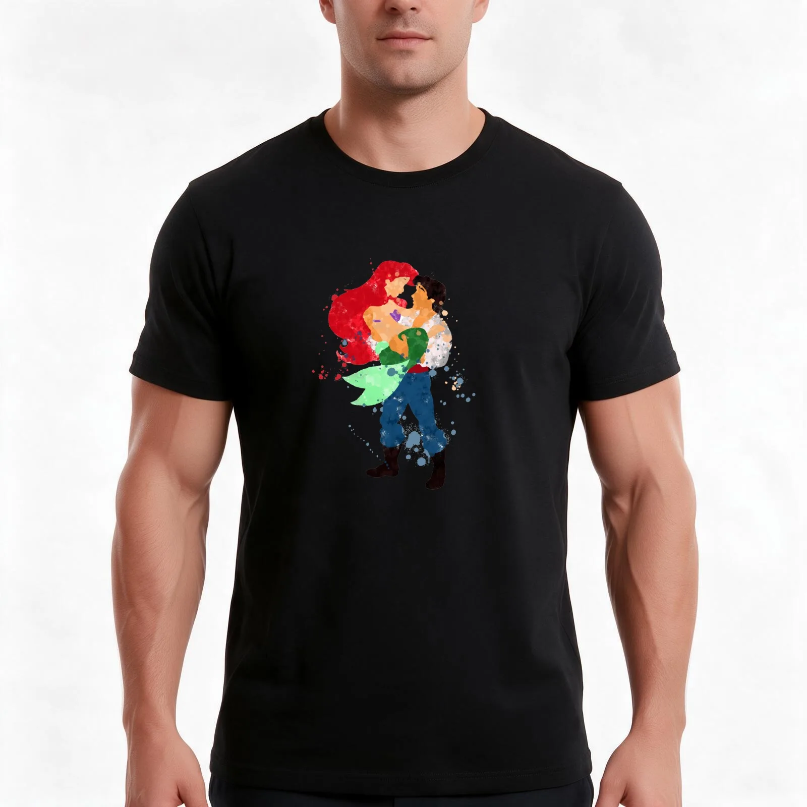 Mermaid young love- Dot and splash art work T-Shirt Summer Casual Cotton Tee Oversized Streetwear Tops Vintage Graphic Print