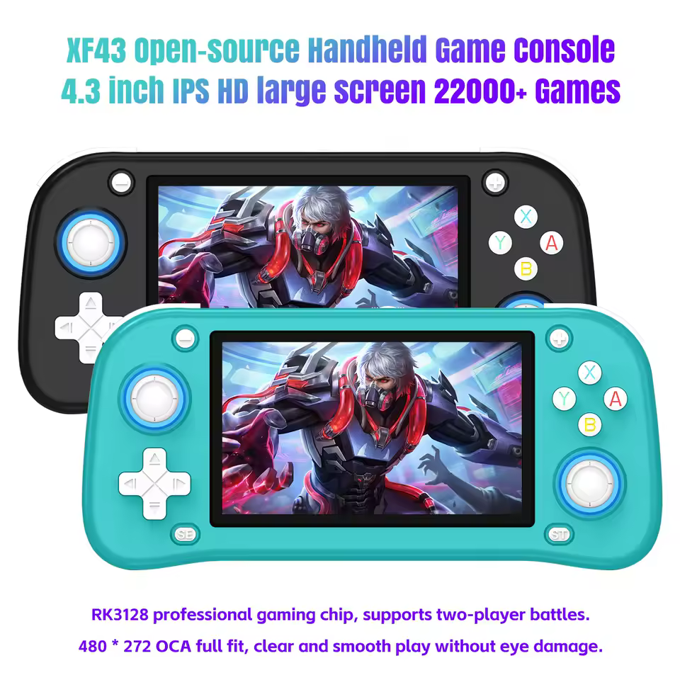 Xf43 console de jogos portátil retrô, código aberto, tela ips de 4.3 polegadas