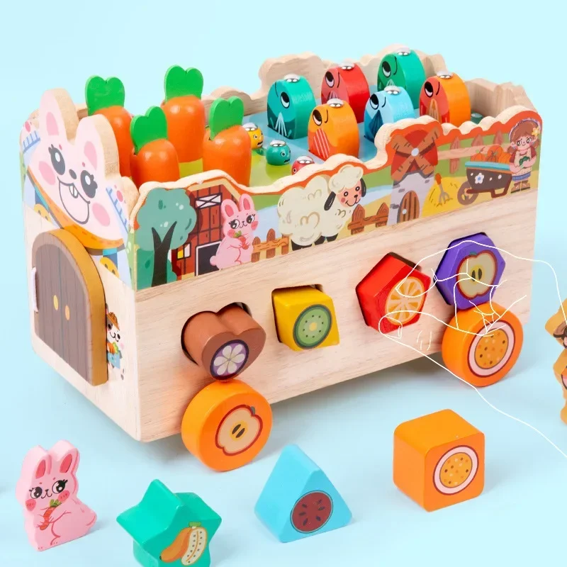 Beste Verkauf Magnetische Angeln Holz Tier Karotte Warenkorb Form Passenden Block Montessori kinder Puzzle Spielzeug