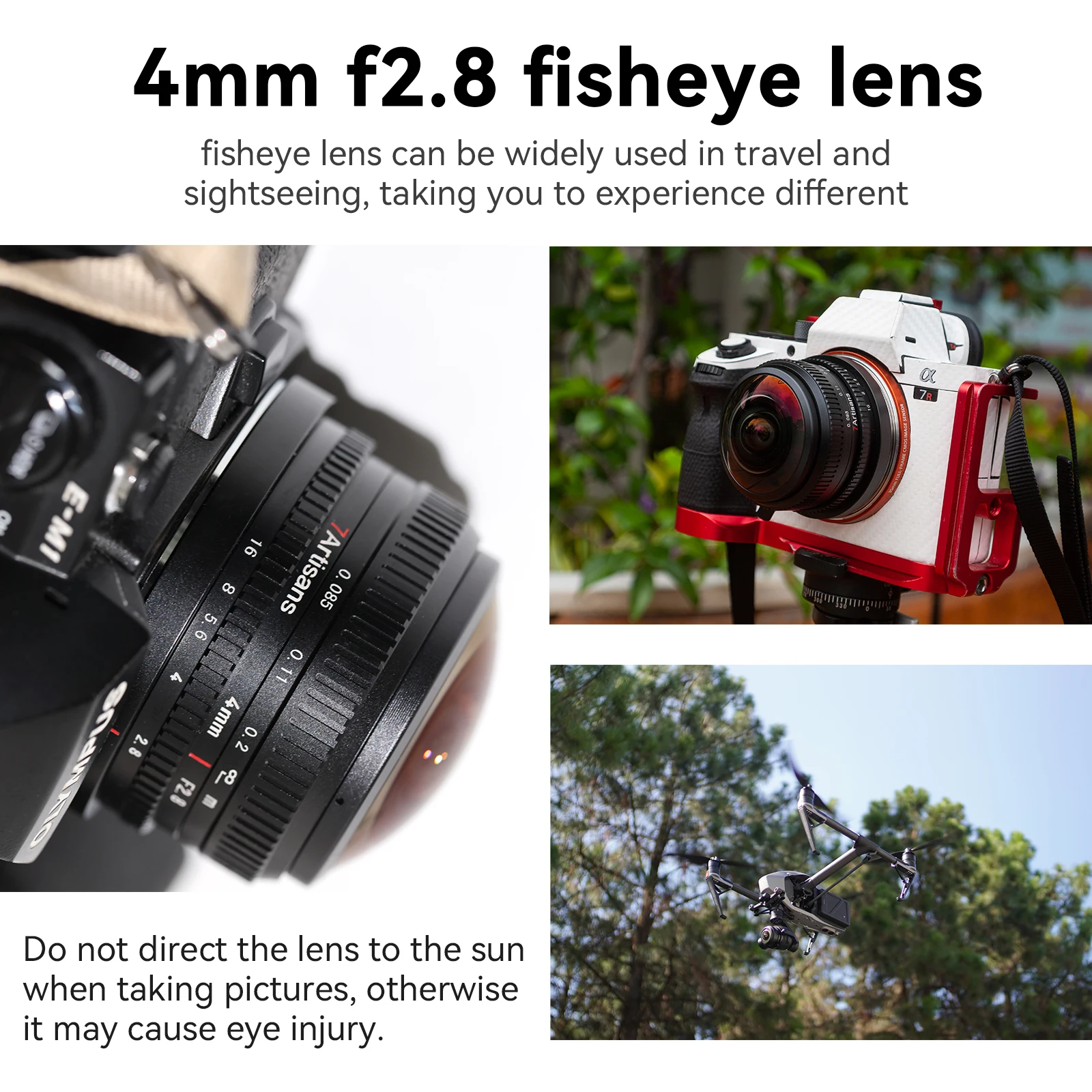 7ช่างฝีมือ Fisheyes แบบวงกลม 4 มม. F2.8 APS-C มุมกว้าง 225 °   MF Prime เลนส์สําหรับ Sony E Fuji FX Micro M4/3 Canon EOS-M Mount กล้อง
