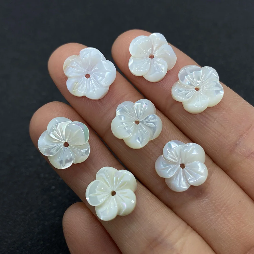 2PCS 12mm Natural Shell Carved Flower Beads Five Petal Leaf Shape Flower DIY Earring Hairpin Loose Beads Jewelry Components