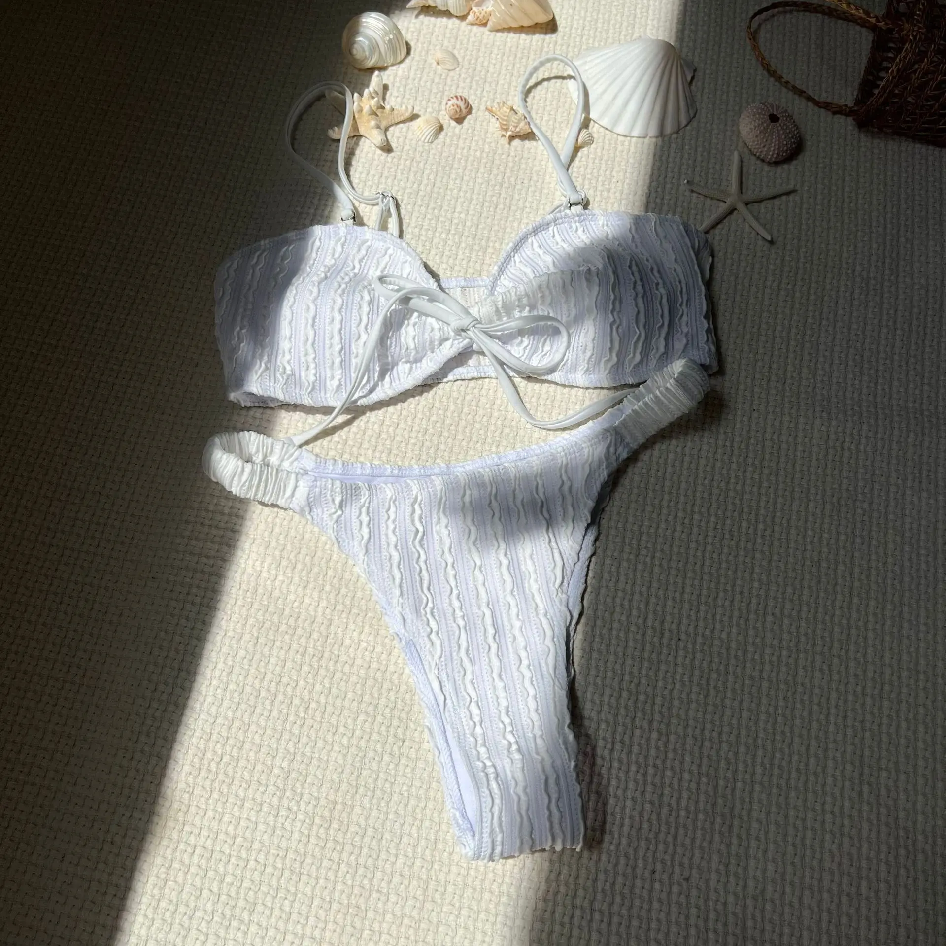 Sexy Palin gerippte Fliege-Bikini-Sets, zweiteilige Badeanzüge, Strandmode, Badeanzug, Badebekleidung, Biquini, Tankini, Strand-Outfits