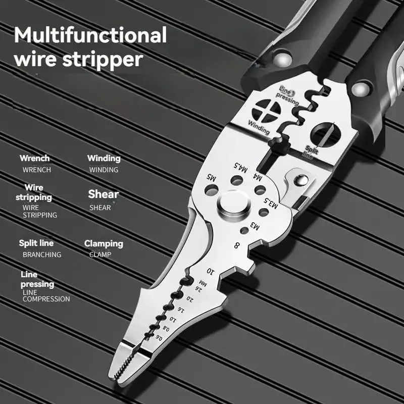 Multifunction Industrial Wire Stripper Cutter Crimper Heavy Duty Stainless Steel Electrical Pliers with Ergonomic Comfort Grip+ image 4