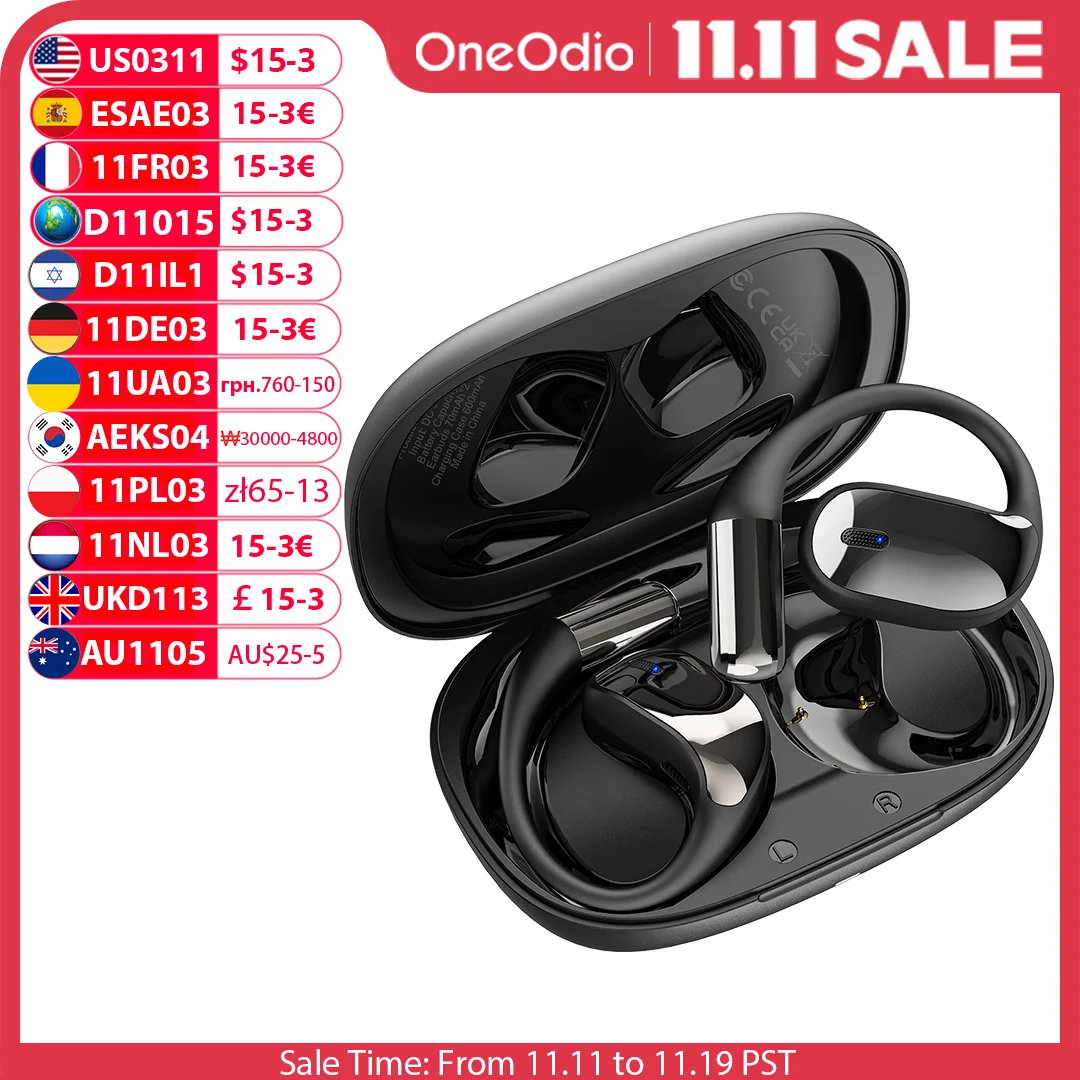 Oneodio SuperEQ T44 سماعات أذن مفتوحة سماعة لاسلكية تعمل بالبلوتوث 5.3 سماعات توصيل هوائي سماعات أذن رياضية مع 4 ENC Mic Bass OWS