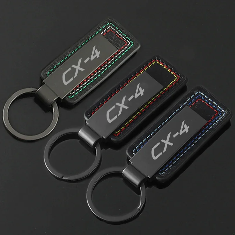 Leather Carbon Fiber Car Rings Keychain Zinc Alloy Keyrings Styling For Mazda CX4 CX-4 Badge 2024 2023 2022 Car Key Accessories