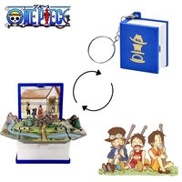 One Piece ASL 3D Folding Book Keyring Anime Figure Sabo Luffy Ace Backpack Pendant Car Keychain Children's Toy Fans Gifts