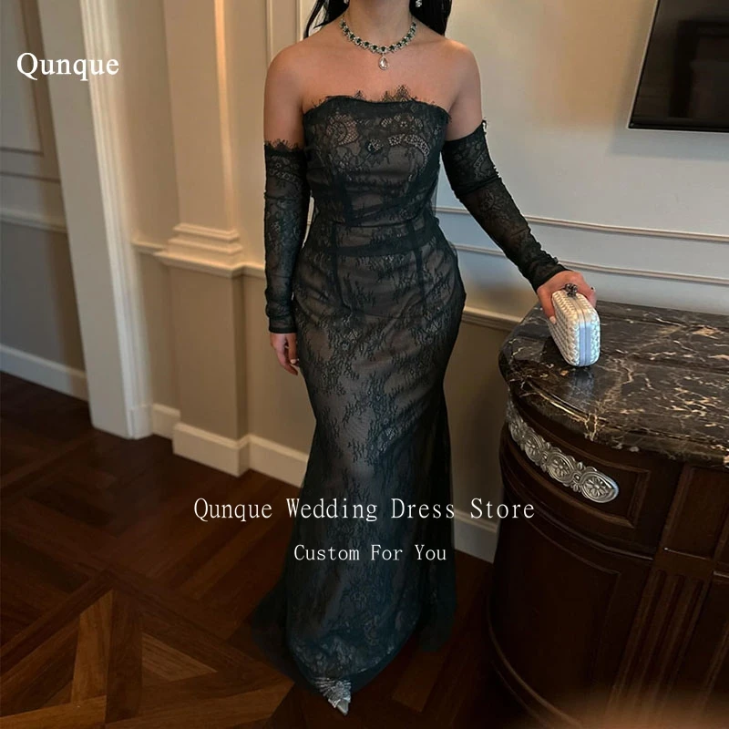 

Qunque Dubai Evening Dress Lace Mermaid Prom Dresses Vestido Festa Three Quarter Sleeves Corset Back Party Dresses Customized