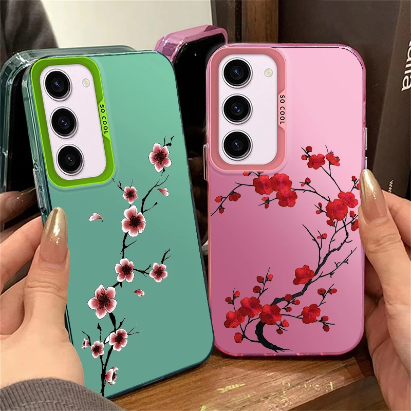 Bright Flowers For Samsung Galaxy A71A15 A52 A34 A54 A33 A21S 4G 5G Fashion Colorful Silver Phone Case