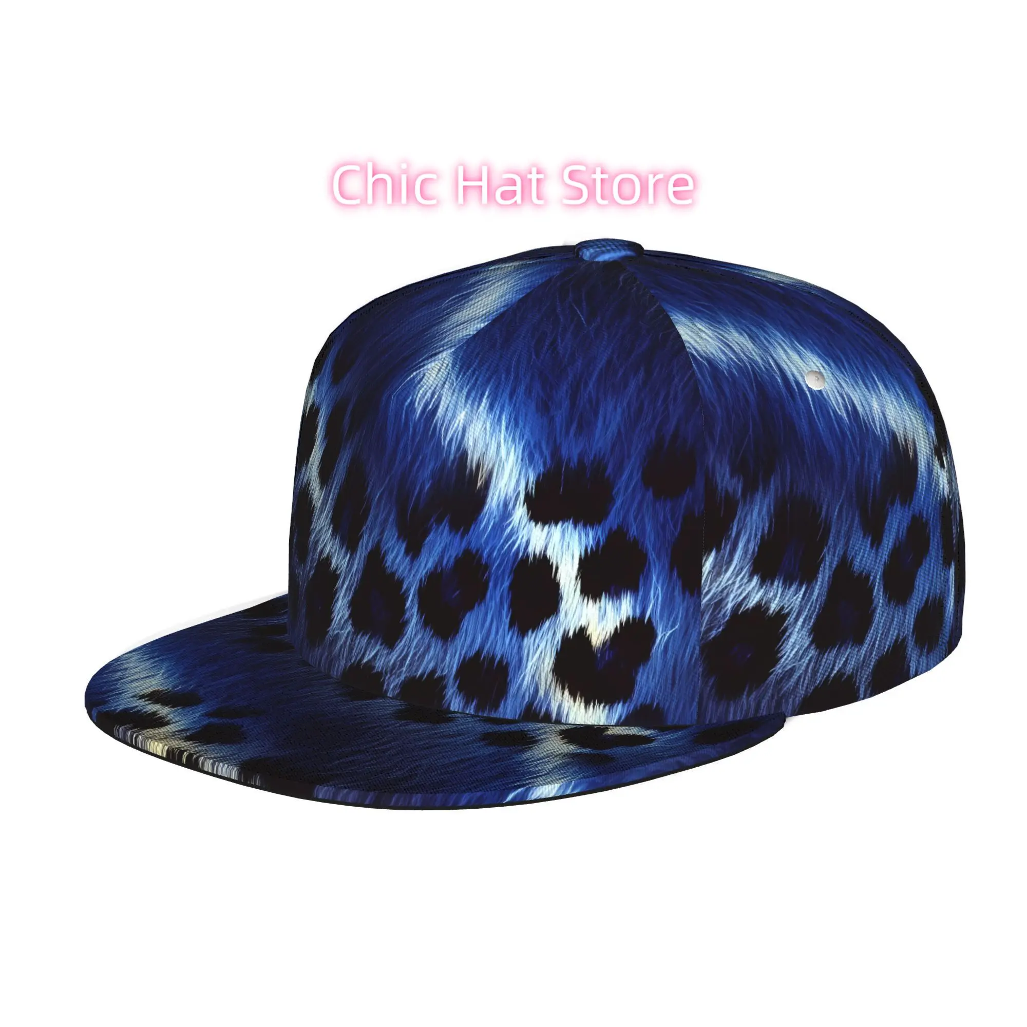 Baseball Caps for Both Men And Women, Featuring a Blue Leopard Design with an Adjustable Snap Brim And a Flat Top - Ideal for Ca