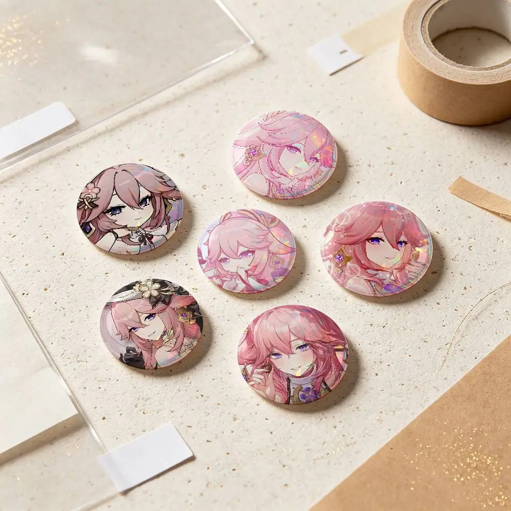 Yae Miko Genshin Impact Badges 25 32 44 58 75 Mm Round Cosplay Pin Bag Decor Fans Collect Friends Gifts Brooch Souvenir