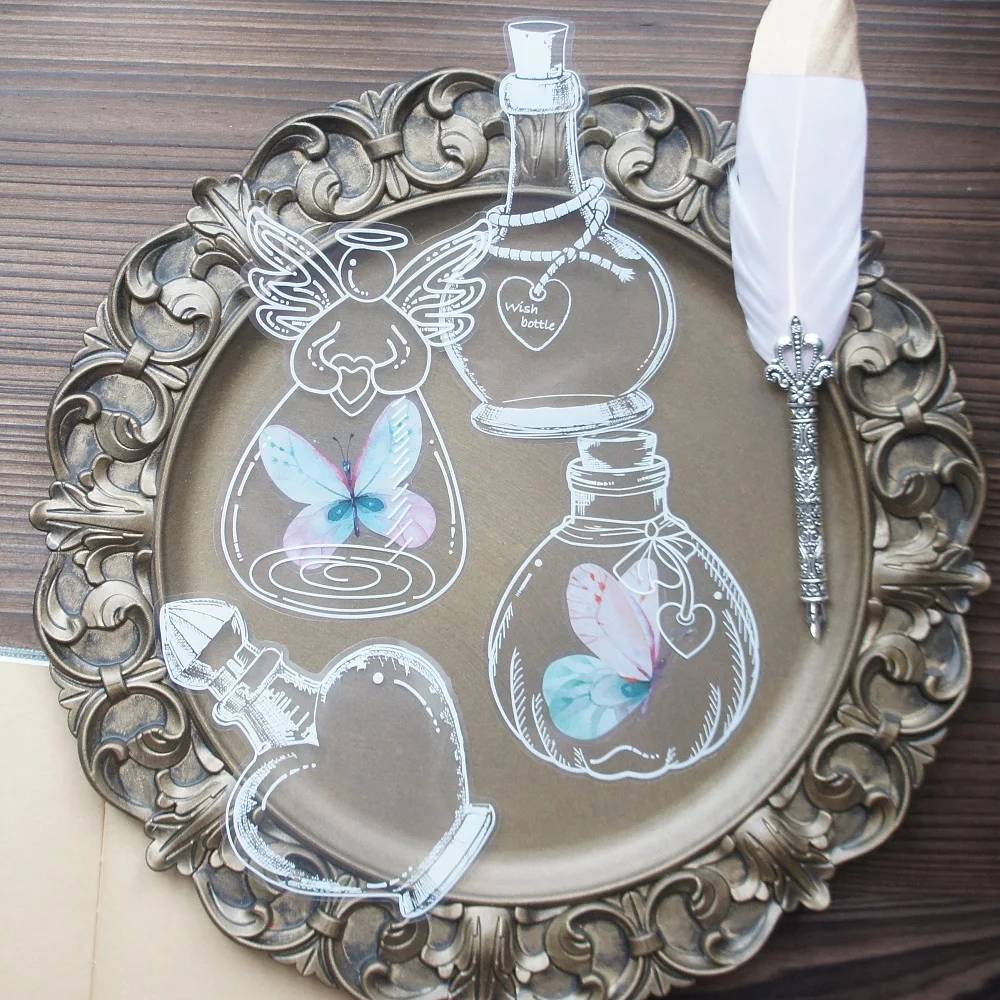 

20pcs MIX Big Size White Wish Glass Bottle Style PVC Sticker Scrapbooking DIY Gift Packing Label Decoration Tag