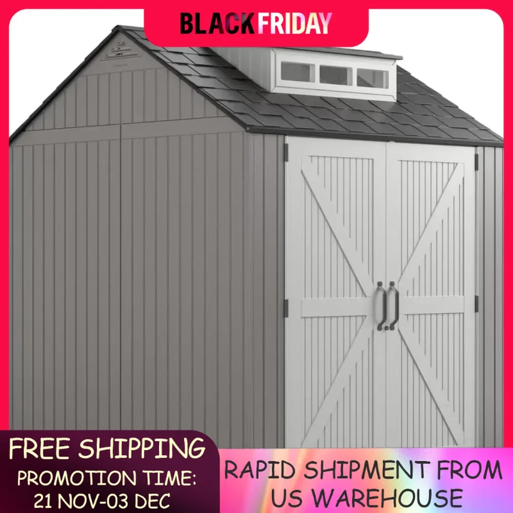 7 x 7 Ft Resin Outdoor Storage Shed With Floor , Weather Resistant, Organization for Home