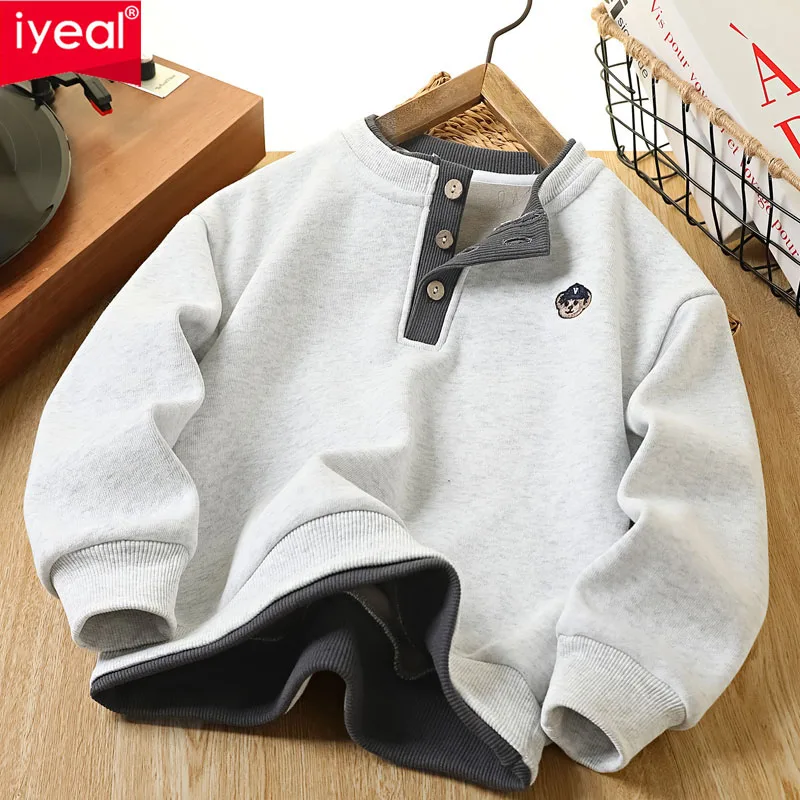 

IYEAL 2025 г., новая зимняя повседневная толстовка для мальчиков, детская толстовка из двух предметов с изображением медведя, теплая флисовая спортивная рубашка для мальчиков