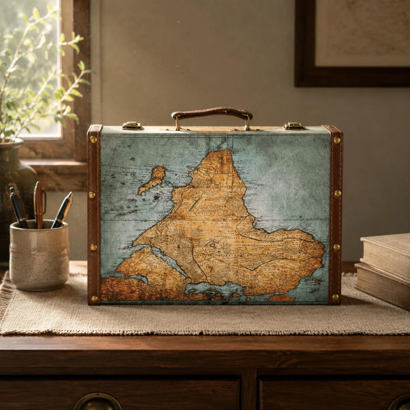 Retro Vintage Trunk Suitcase - Vintage koffer met klinknagels, harde koffer,
