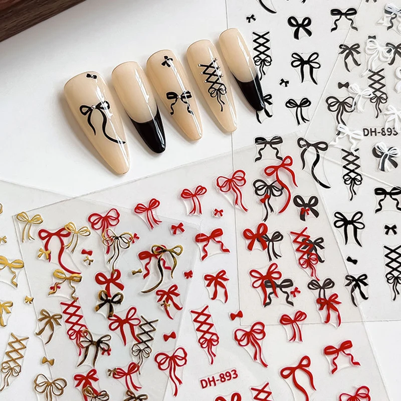 

1 Sheet Bowknot&Ribbon Nail Stickers Kawaii Bow Tie Self-Adhesive Nail Art Decals DIY Manicure Decor Bowknots Sticker