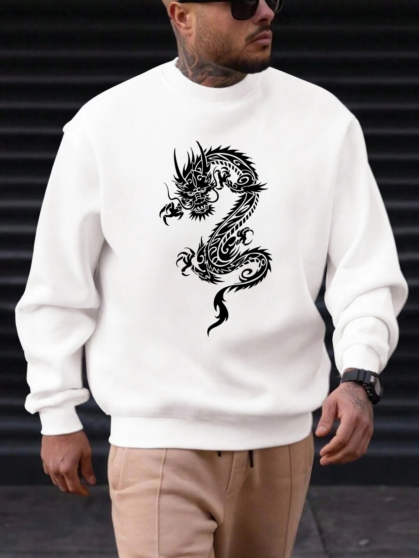 2025 الرجال طاقم الرقبة البلوز التنين الصيني الفن طباعة أنيقة العصرية النمط الثقافي عالية الجودة مريحة رداء يومي غير رسمي #2