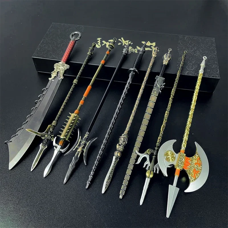 Full Metal Lanceof Ancient Tiger Head Cold Weapon Model Chisel Golden Spear, Ornament Toys for Male Boy Replica Miniatures 2024