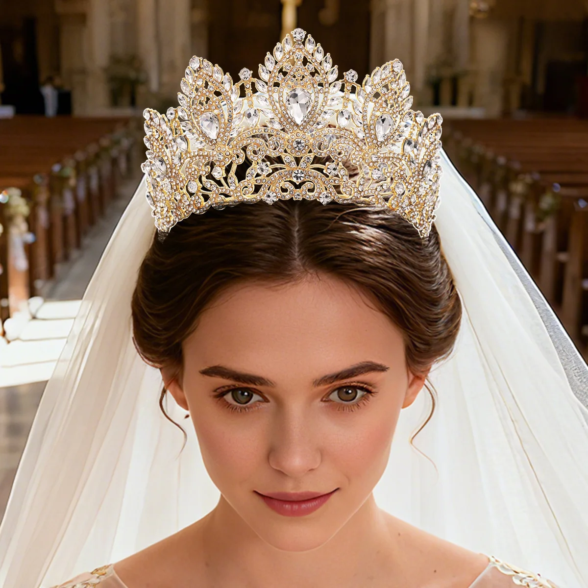 Miallo الذهبي الفاخر الباروك كريستال الزفاف تاج الغلاف الجوي حفلة الراين تيارا Hiar الفرقة الزفاف إكسسوارات الشعر