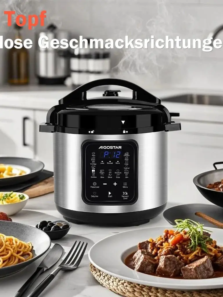 Aigostar Schnellkochtopf 6l, 18-in-1 Multikocher, Warmhalte, Antihaftbeschichteter, Einfache Reinigung, Digitaler Touchscreen, 1000 W Pressure Cooker, Rice Cooker, Slow Cooker, Dampfgarer, Edelstahl
