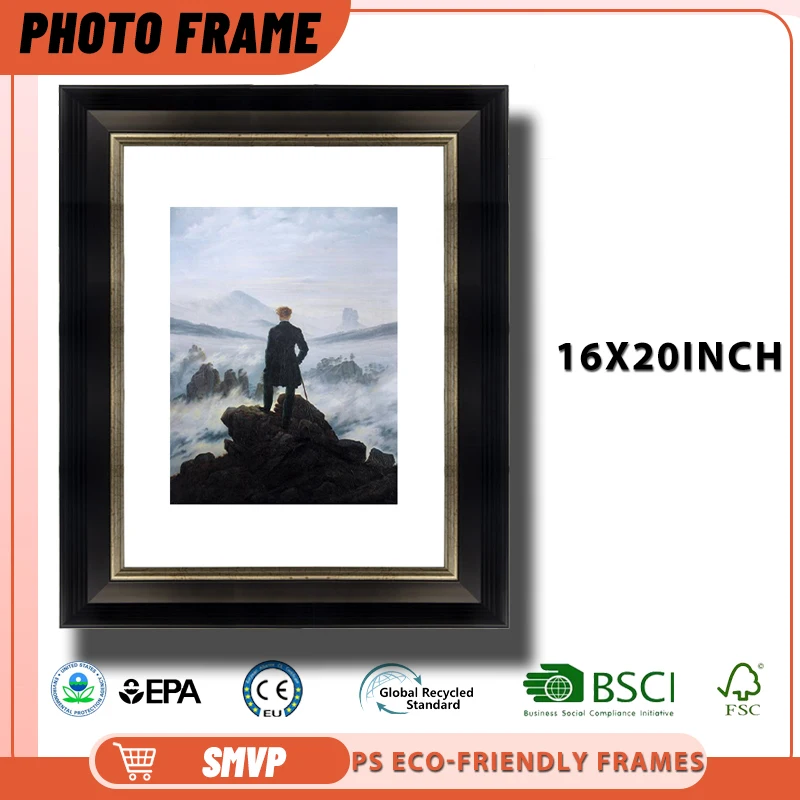 

16x20 Gray Black Photo Frame with Mountain Motif Perfect for Nature Inspired Living Room Decor Picture Frame