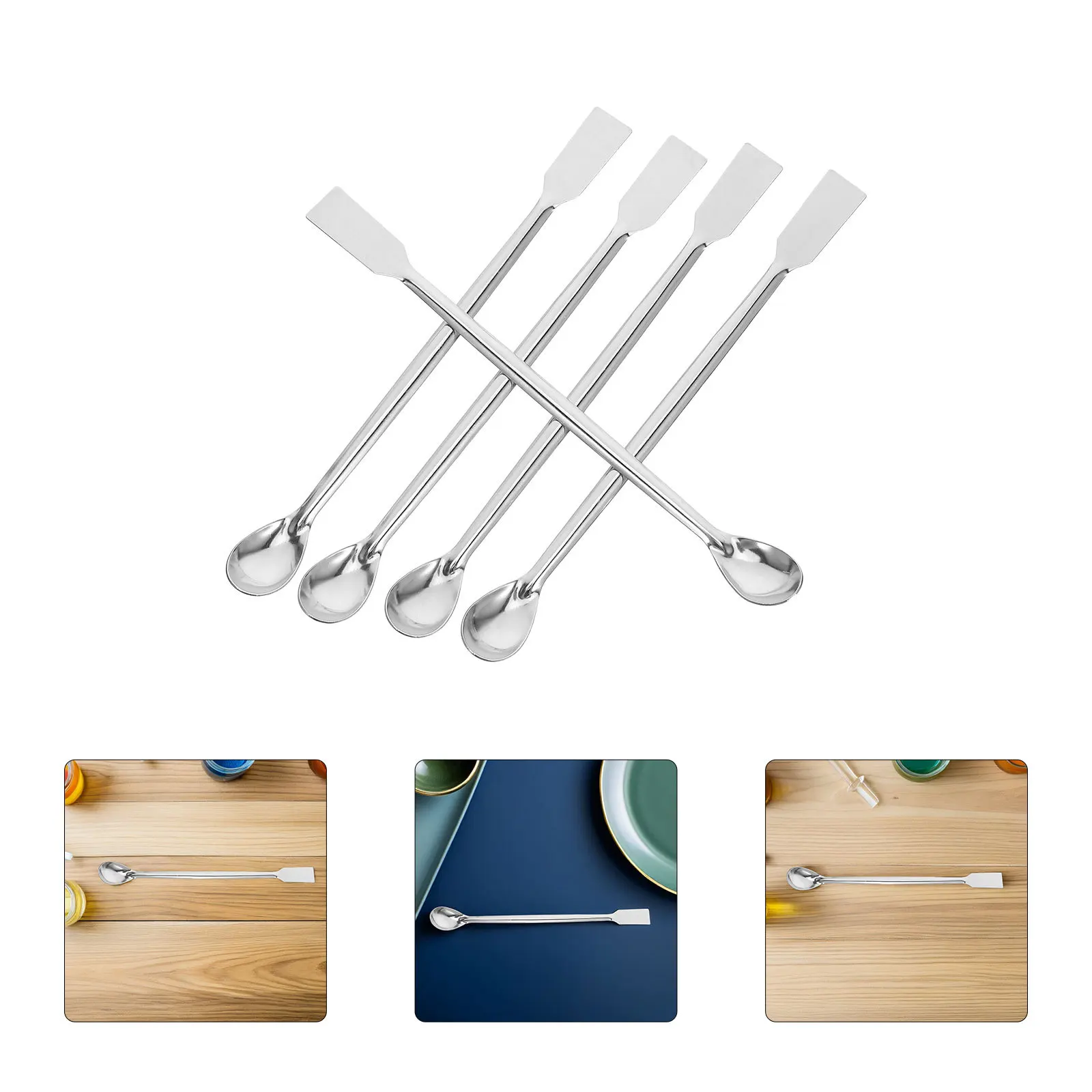 

12Pcs Lab Stainless Steel Square Head Ergonomic Design Mixing Spatula Laboratory Sampling Reagent