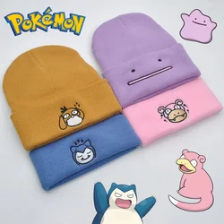 Pokemon snordiditto Psyduck kasketleri kadınlar kış sıcak şapka Anime düz renk komik işlenmiş şapka erkekler için örme kaput Unisex