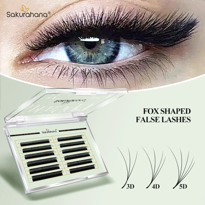 SAKURAHANA Fox 3D 4D 5D Shaped Eyelashes Fibers False Eyelashes Extension Premade Volume Fans Slant Flying False Eyelashes