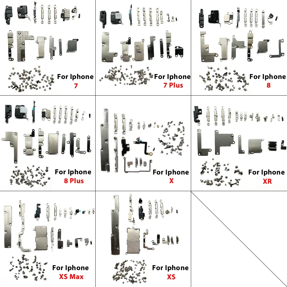 50Pcs，NEW For Iphone X XR XS Max 7 8 Plus Complete Full Screw Set Metal Internal Bracket Replacement Parts Shield Plate Cover