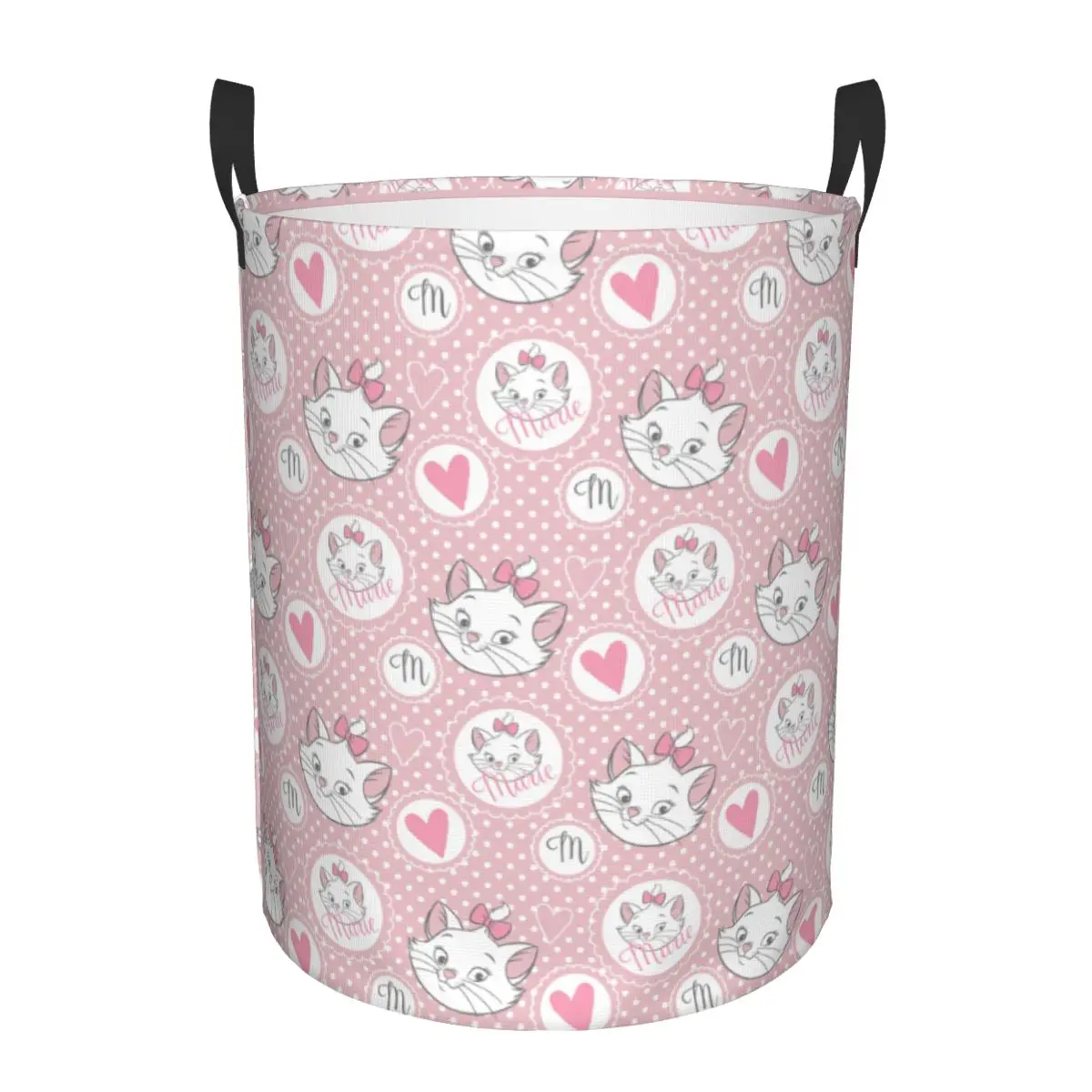 Custom Cute Cat Marie Kitten Cartoon Laundry Basket Collapsible Animals Movies Clothes Hamper for Nursery Kids Toys Storage Bag