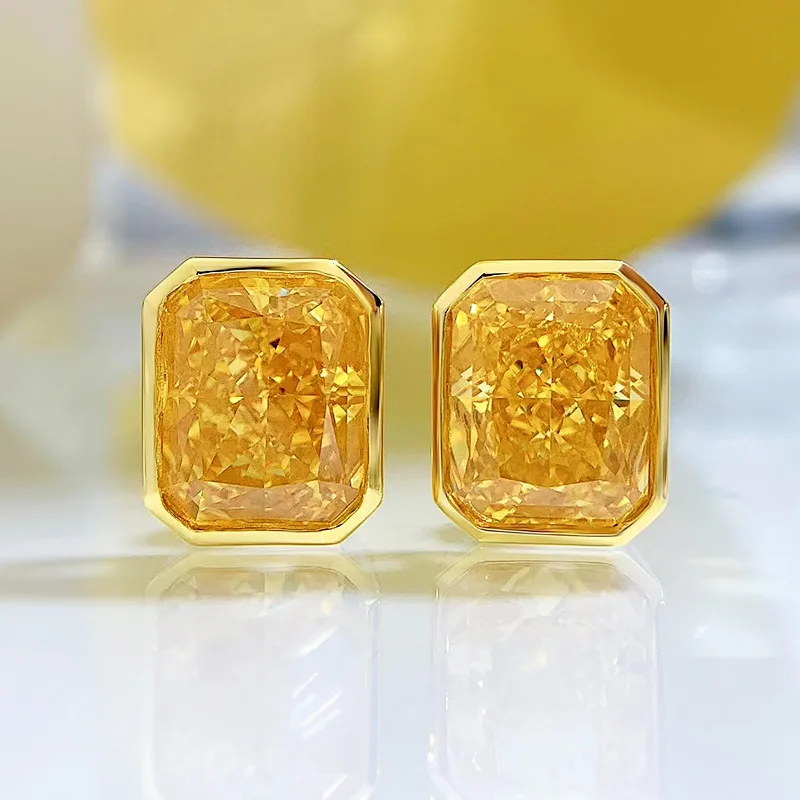 

SpringLady 18K Gold Plated 925 Sterling Silver 8*10 MM Pink Sapphire Citrine Gemstone Fine Jewelry Ear Stud Earrings