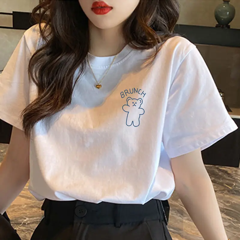 Koreanische Pulovers Kurzarm Ästhetische Mode Plus Größe Casual Baumwolle Grafik T Hemd Lose Kleidung Tops frauen T-shirt Sommer