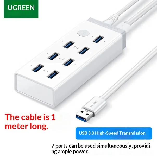 UGREEN 30778 CM481 USB 3.0 Hub 7 Port with Individual Switches 12V 2A Power Adapter USB Splitter for Laptop PC