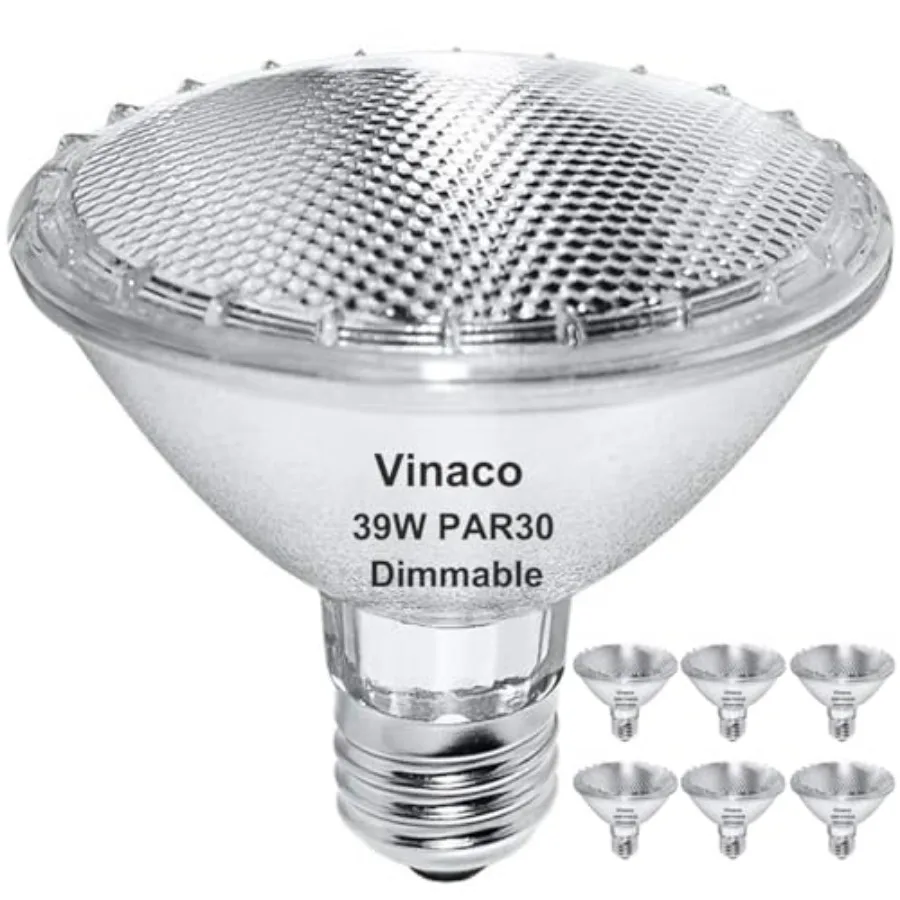 

Par30 Short Neck, 6pcs PAR30 39W 120V Halogen Light Bulbs, Dimmable. Premium Quality for Long Lasting Life, E26 Base, 3000K War