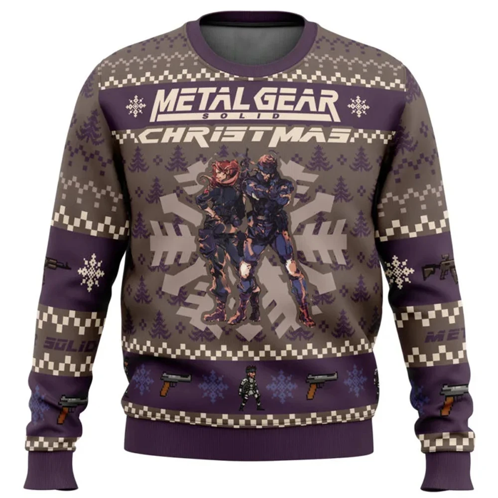 Metal Gear-Pull de Noël à manches longues pour hommes et femmes, col rond, sweat-shirt solide, vêtements de Noël, haut, nouveau,