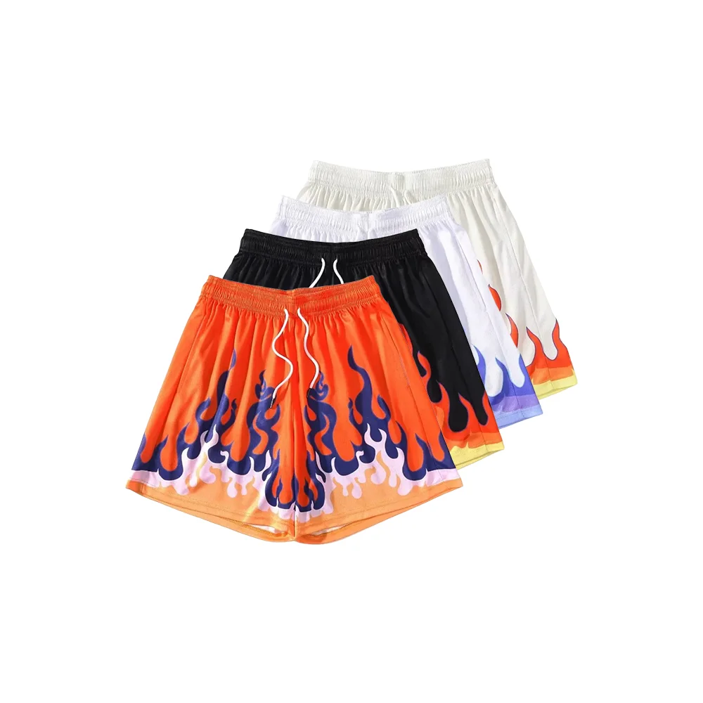 

Flame Pattern Sports Shorts Summer Casual Loose Breathable Quick Drying Basketball Shorts Fitness Trend Summer Beach Men Shorts