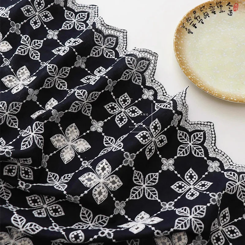 Black Hollowed Out Embroidered Pure Cotton Fabric Dresses Shirts Clothing Accessories DIY Handmade Fabric Apparel Sewing Fabric