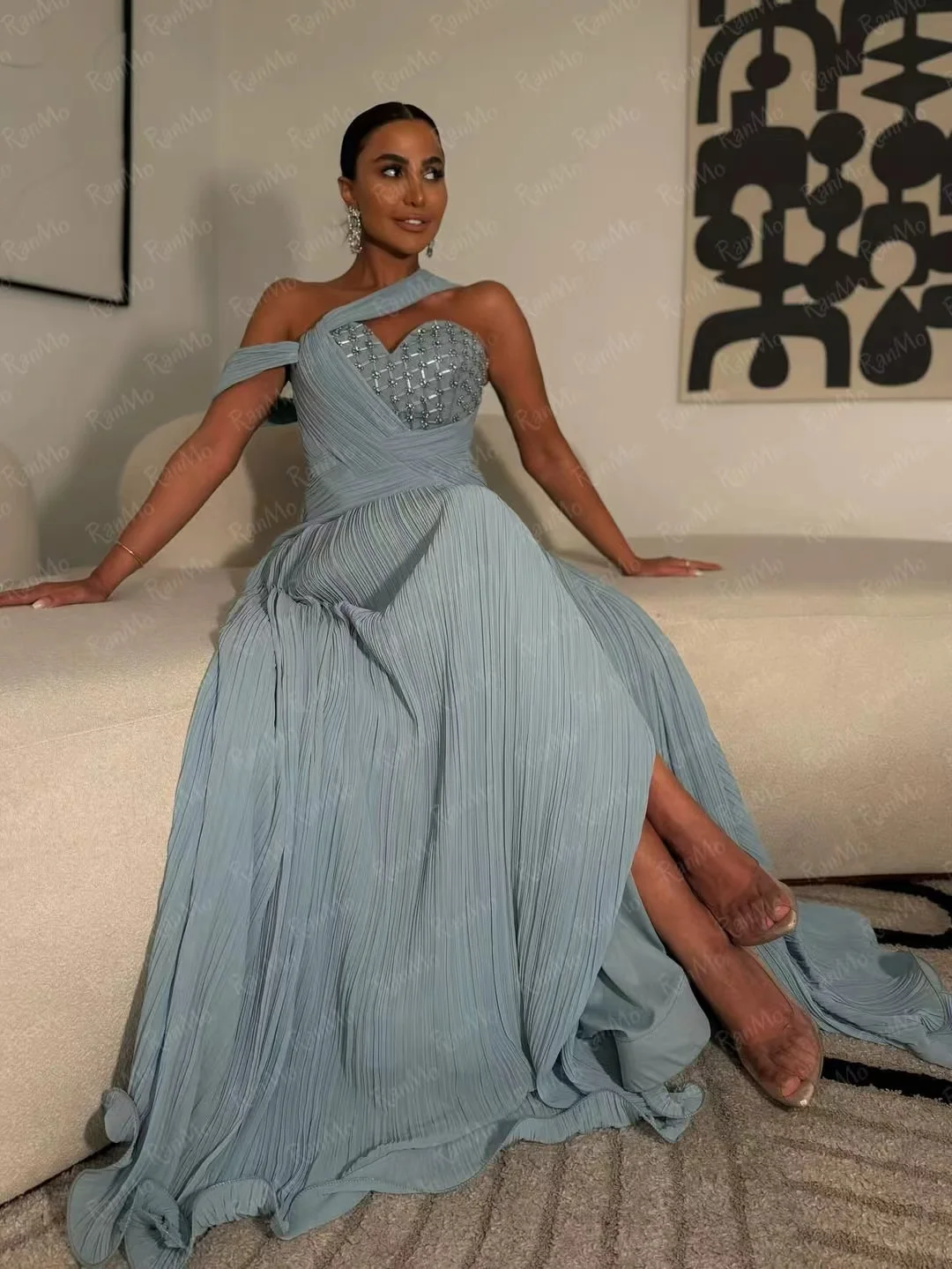 Ranmo Customized 2026 Fashion Chiffon Sequined Evening Party Dress A-line One-shoulder Bespoke Occasion High Quality New Dress