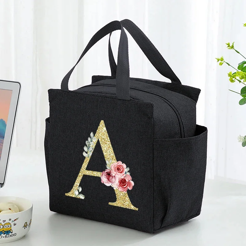 Letter Printed Nylon Lunch Bag With Zipper Waterproof Insulation Bag Ice Bag Suitable For Men & Women's Work Picnic Travel