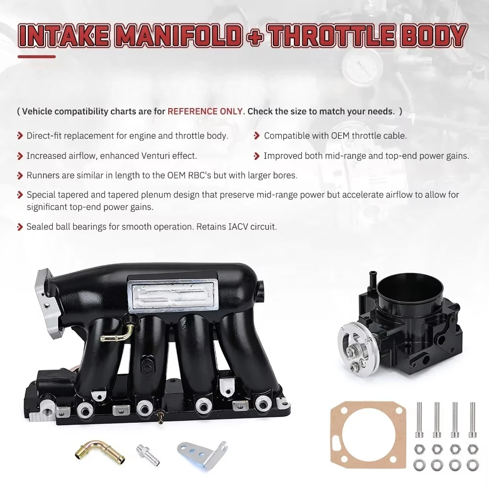 Aluminum Intake Manifold Throttle Body K20Z3 PQY-IM52+6951 Silver Black