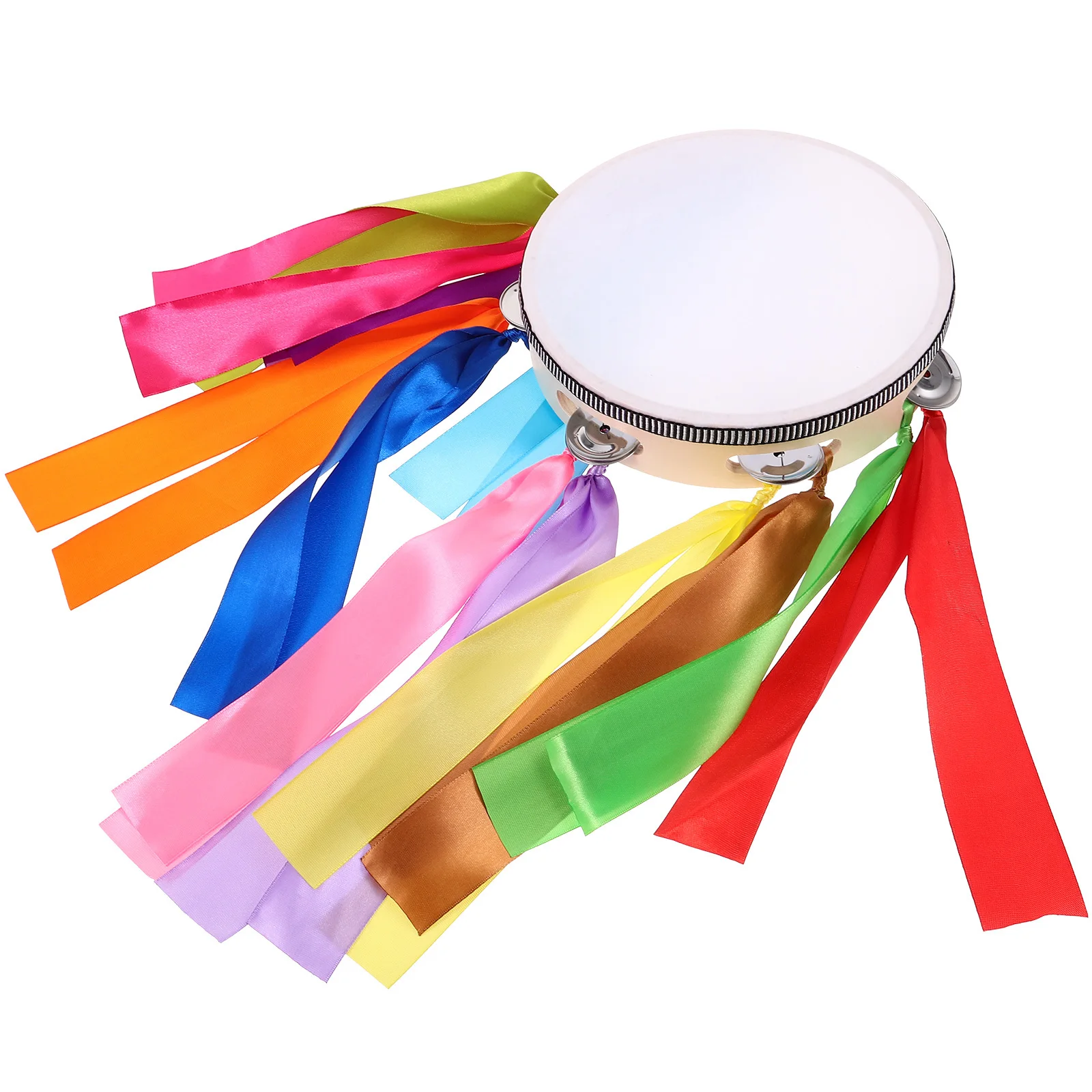 

Thick Colorful Ribbon Hand Drum Durable Wooden Handheld Percussion Instrument for Sports Dance Stage Performance Educational