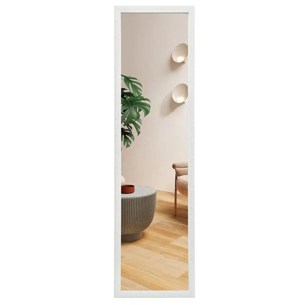 Door Mirror Full Length, WallMounted Mirror Rectangle Tall with Engraving Frame, Over The Door Hanging Mirror for Bedroom, Livin