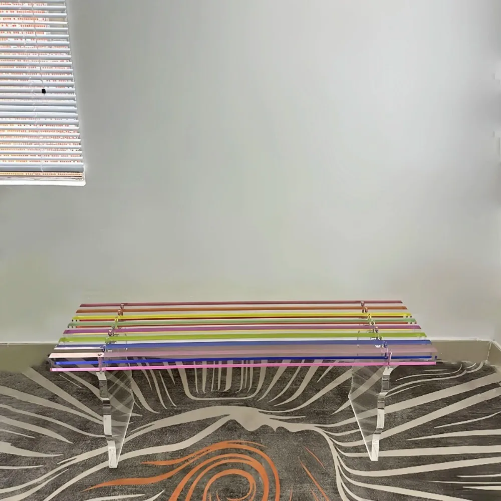 레인보우 아크릴 투명 벤치 – 거실, 현관 및 침실용 모던한 투명 롱 스툴, 가볍고 이동이 쉬움
